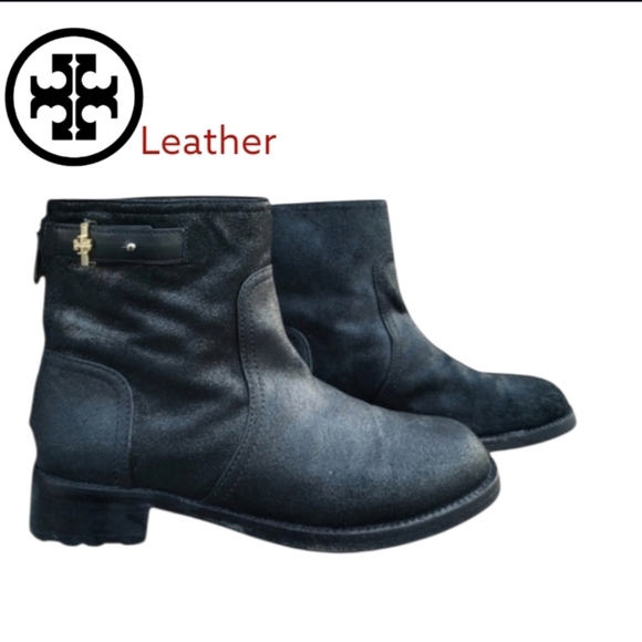 Tory Burch Selena Black Leather Distress Metallic Ankle Boot Dress Shoe Women 9 - Picture 9 of 9